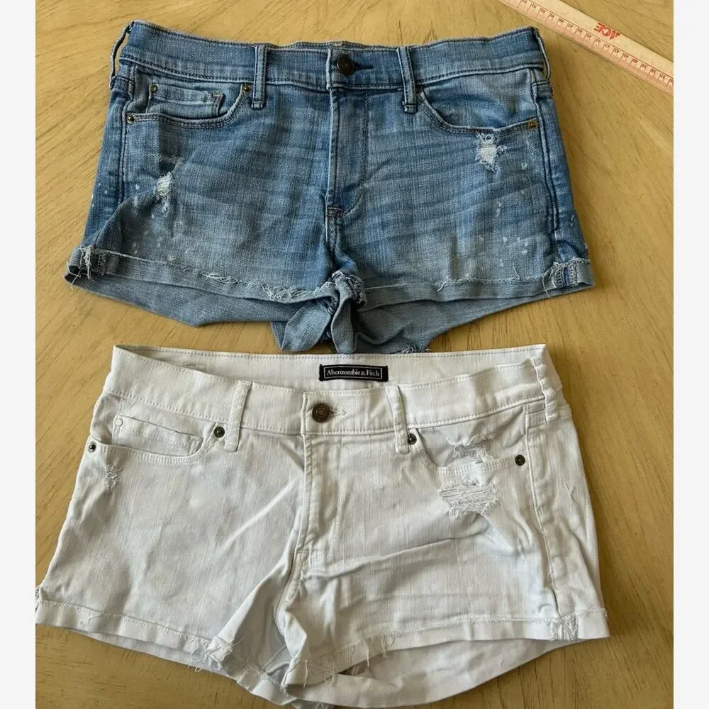 Y2k Abercrombie & Fitch Denim Short 2 w28 White & Blue Low Rise Stretch Lot 2